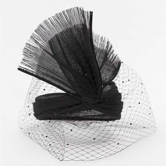 Zara knotted headband headpiece with net & rhinestones - Picture 2 of 2